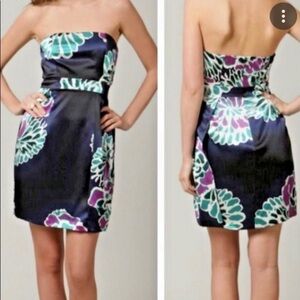TIBI Silk Midnight Bloom Strapless Mini Dress sz 2